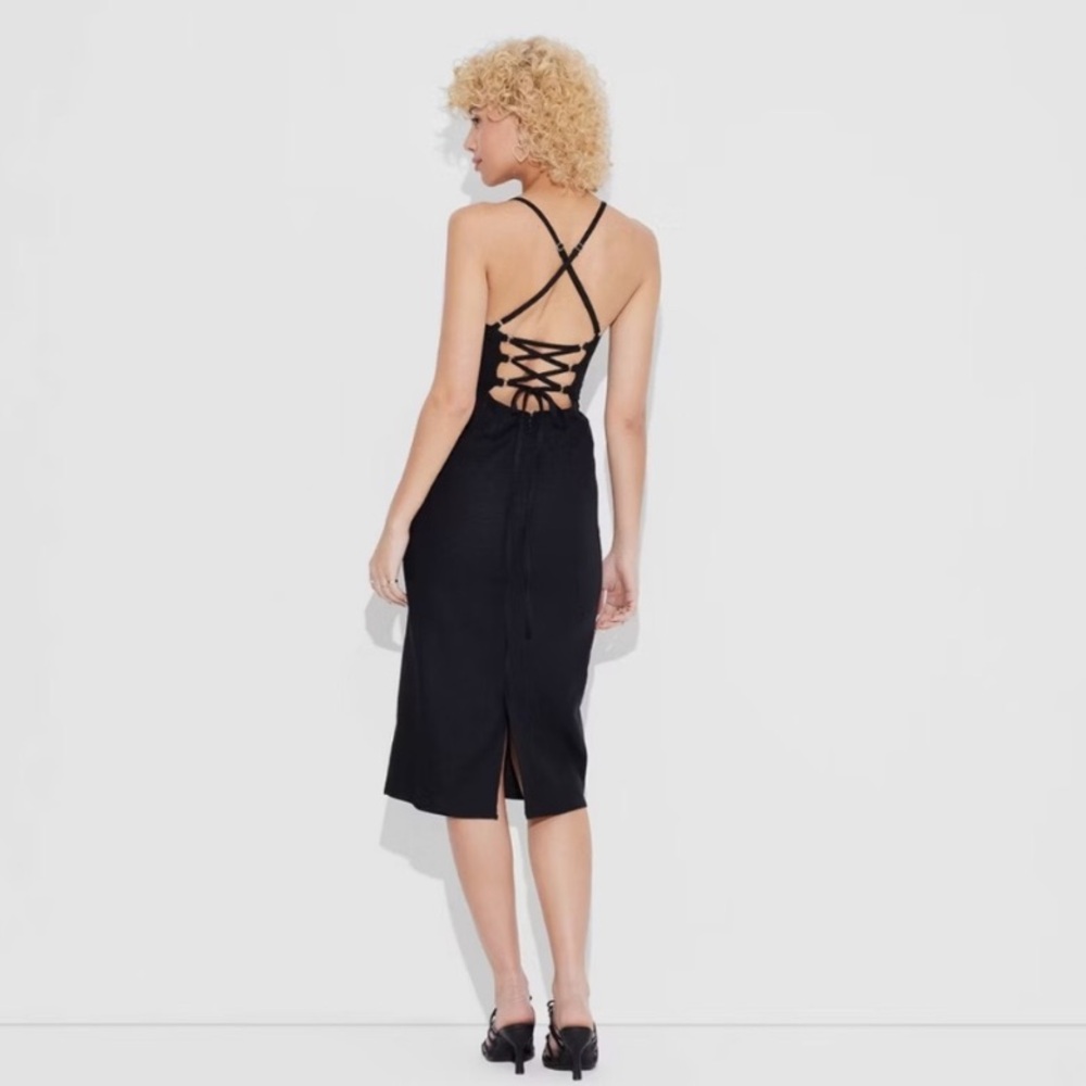 Women's Linen Lace Back Midi Dress - Wild Fable
